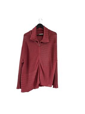 Sarah Pacini linen blend zippered cardigan sweater one size rusty red slouchy